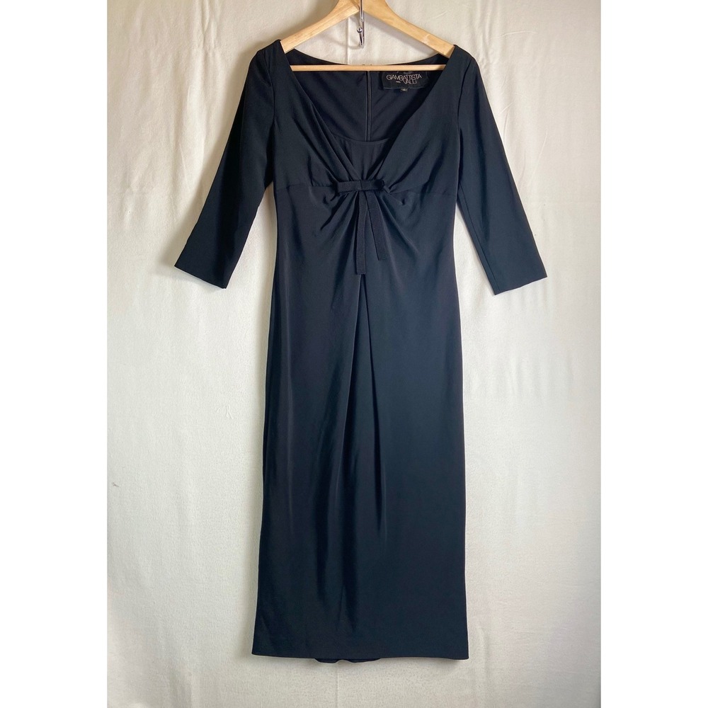 Giambattista Valli Paris Black Bow Detail 3/4 Sleeve Midi Sheath Dress 42 Italy